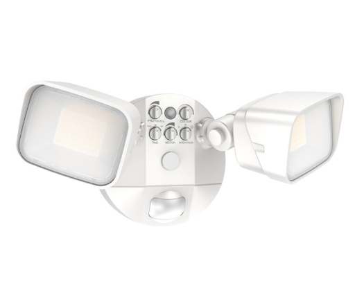 Cyber Tech Lighting LF2516PMH2-WH/CCT Adjustable. Watt 25W/16W Dual Head LED Motion Security Light, Adjustable. 5CCT, White Finish