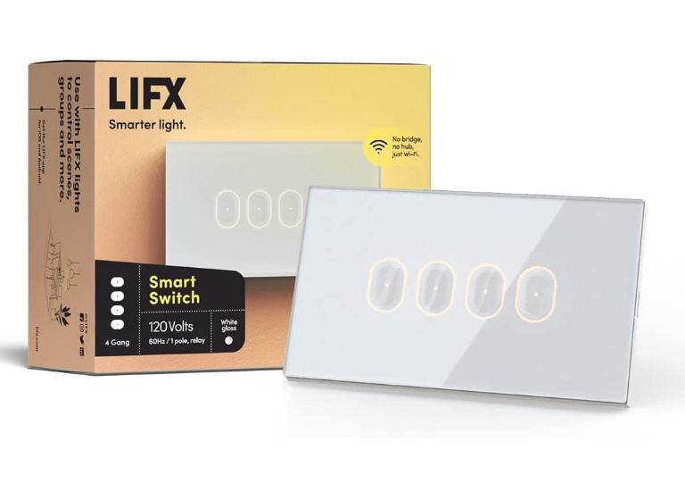 Feit Electric LFSWWHT4FUS LIFX Smart 4 Button in-Wall Wi-Fi Smart Touch Glass Switch, Voltage 120V, White Finish