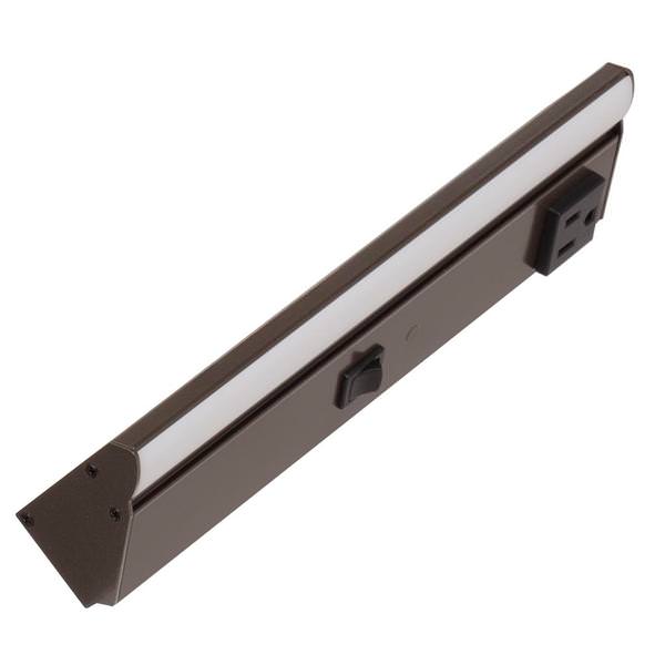 Task Lighting LP10QD2NDBBZ30 10.5" Lighted Power Strip w/ Switch - 1 Black Single Receptacle - CCT 3000K - 200 Lumens - 120V - Bronze