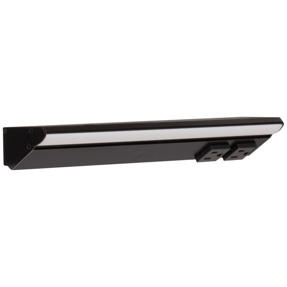 Task Lighting LP12HR6NDBBK40 12.5" 6 Watt High-Output RM Series Lighted Power Strip - 2 Black Receptacles - 600 Lumens/Ft - Cool White 4000K - 12V LED - Black Finish