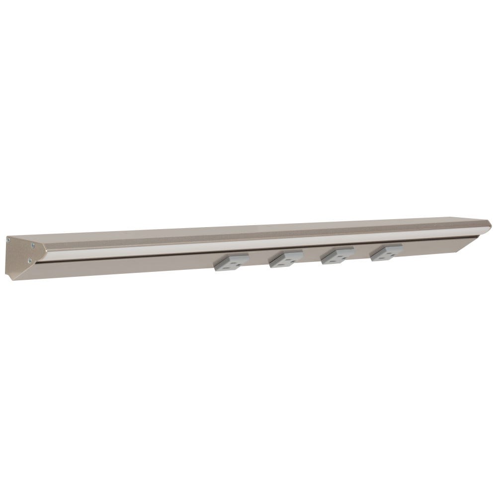 Task Lighting LP24HR12NDGSN30 24-1/2" 600 Lumen/Ft. Higher Output Remote Power Supply (RM) Series Lighted Power Strip, Single-White, 1200 Lumens/Fixture, Satin Nickel Finish, Grey Receptacles, Soft White 3000K