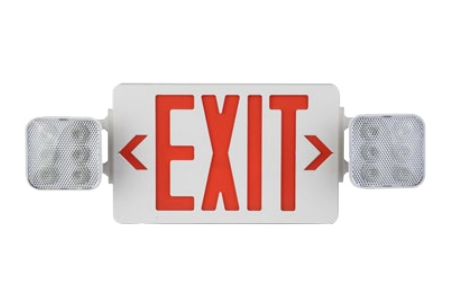 LED Exit Sign & Square Emergency Heads Combo Red Letters White Body