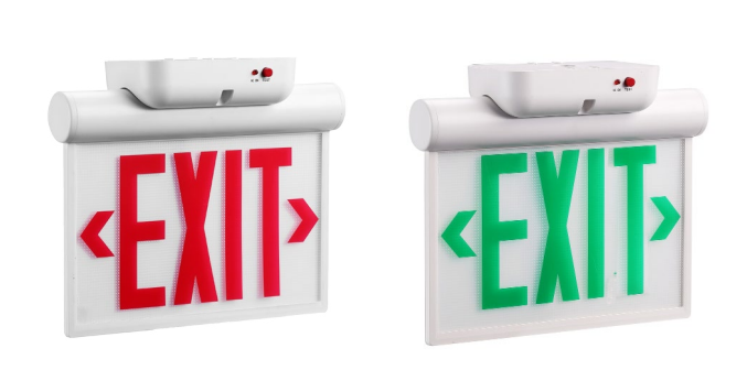 Dual Circuit LED Edge-Lit Exit Sign, Red/Green Letters