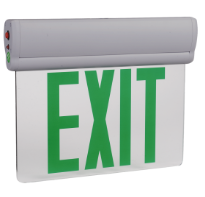 LED Edge-Lit Exit Sign, Single Face, Green Letters, Grey Body