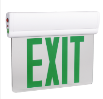 LED Edge-Lit Exit Sign, Single Face, Green Letters, White Body