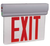 LED Edge-Lit Exit Sign, Single Face, Red Letters, Grey Body