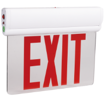 LED Edge-Lit Exit Sign, Single Face, Red Letters, White Body