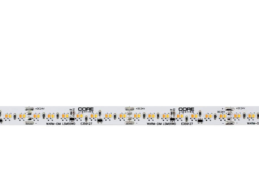 Core Lighting LSM55WD-18K/30K-16FT-24V-HR95 5.5W Indoor Auto Warm-dim Flexible Led Strip | CCT 18K / 30K | 24V | 16-Ft | CRI 90