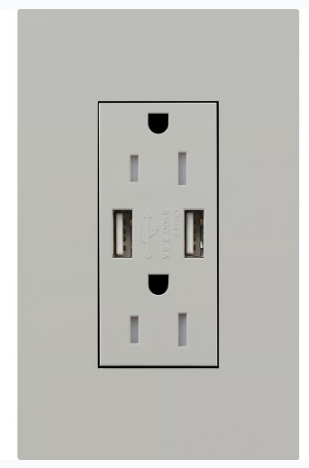 Lutron LTR-F15-ACTR-GR New Architectural Series 15-Amp Tamper Resistant Electrical Receptacle, Type-A/Type-C USB, Gray Finish