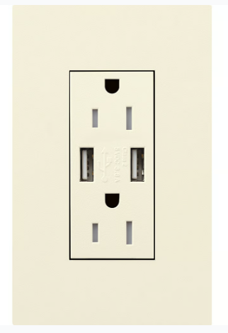 Lutron LTR-F15-ACTR-LA New Architectural Series 15-Amp Tamper Resistant Electrical Receptacle, Type-A/Type-C USB, Light Almond Finish