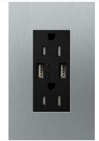 Lutron LTR-F15-ACTR-SC New Architectural Series 15-Amp Tamper Resistant Electrical Receptacle, Type-A/Type-C USB, Satin Chrome Finish