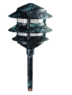 Dabmar Lighting LV102-L3-AMB-10T-VG Cast Aluminum Amber Pagoda 3-Tier 1/2" Base 10" Top 12V 2-Pin LED, Wattage 3W, Verde Green Finish