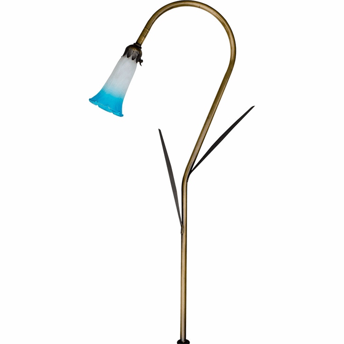 Dabmar Lighting LV114L-BLUE-ABS 28" Antique Brass Halogen Low Voltage Path Light, Blue Shade W/ Leaf Post