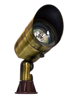 Dabmar Lighting LV131-L5-65K-ABS Brass Spot Light 12V 2-Pin LED 5W 6500K Hood in Antique Brass Finish
