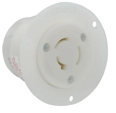 Leviton 3326-C 20A, 125/250V NEMA Non-NEMA, 3P, 3W, Flanged Outlet Locking Receptacle, Non-Grounding, White