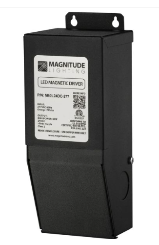 Magnitude Lighting M60L24-277 60W Max Load Magnetic Transformer, 277VAC Input, 24VAC Output, Phase Dimmable, Class 2, Dry/Damp Rated
