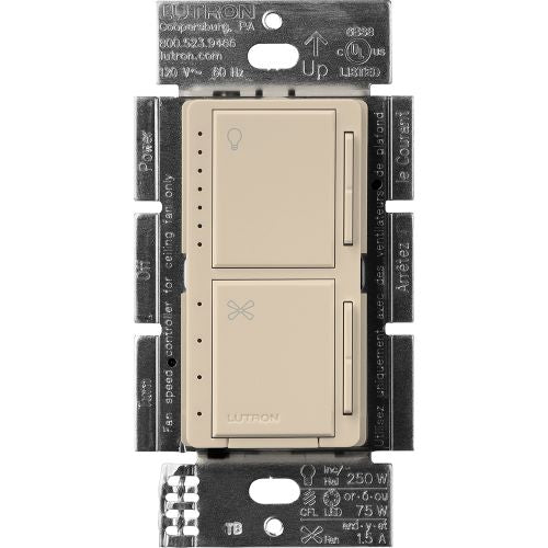 Lutron MACL-LFQ-TP Maestro Quiet 4-Speed Fan & Light Control, Single Pole, 250W Incandescent/Halogen, Taupe Finish