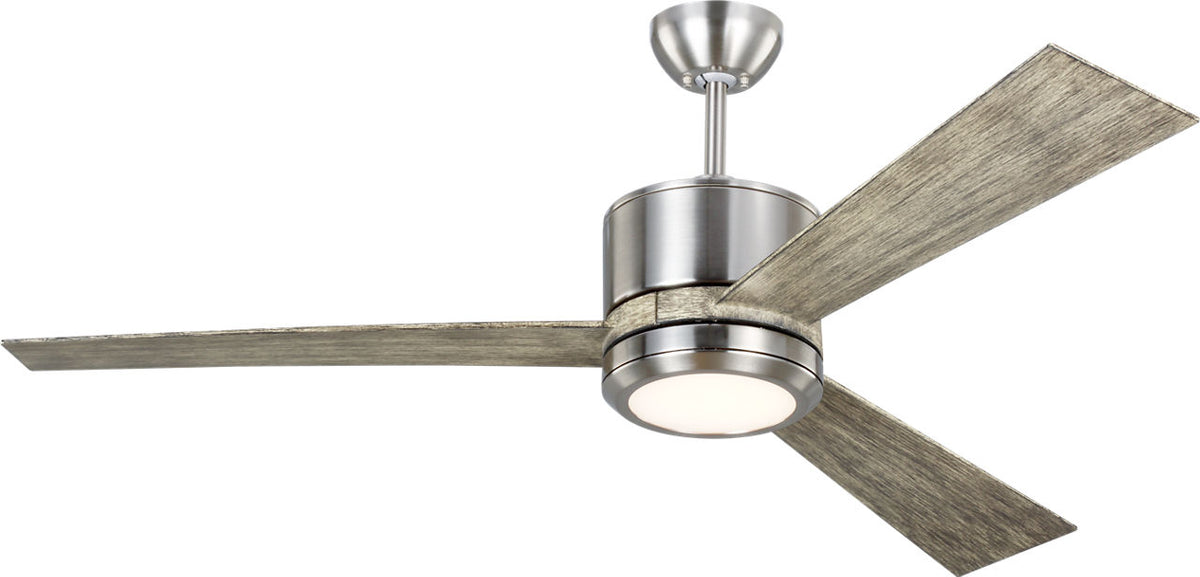Generation Lighting Vision 52 inch Brushed Steel ceiling fan with light grey weathered oak blades