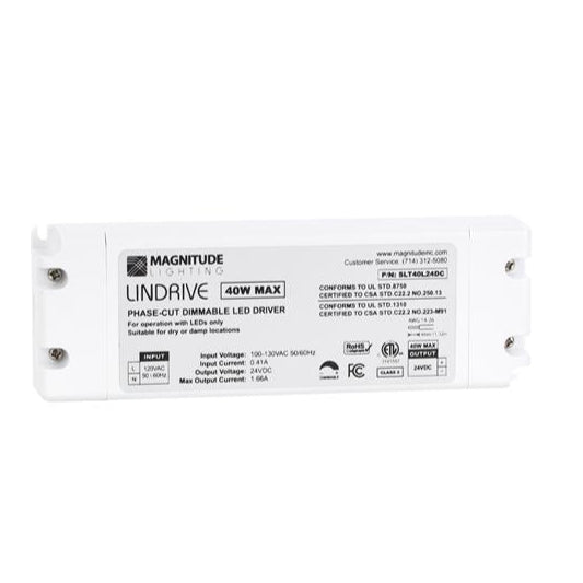 Magnitude Lighting SLT40L24DC Lindrive Series Constant Voltage LED Driver, 40W, 24VDC Output, Phase Dimmable, IP21, ETL Listed