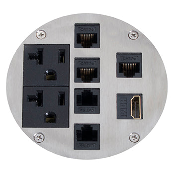 Lew Electric MOI4-SLB-REC-P2-C6-SS-AHC-CED Customizable Dual Service, Recessed Round Concrete Box Finish Stainless Steel