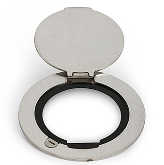 Lew Electric MOI4-DP1-C4-BK-AHC-1/4 Customizable, flush mounted, 2-Hour Fire Rated Poke-Through with four inch core, Decora receptacle & (4) communication openings , Black Finish, Articulated Hinged Cover 1/4 Turn