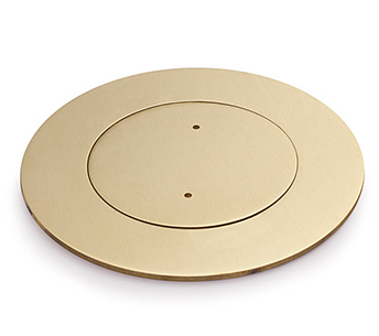 Lew Electric MOI4-DP1-C4-BR-TSC Customizable, flush mounted, 2-Hour Fire Rated Poke-Through with four inch core, Decora receptacle & (4) communication openings , Brass Finish, Threaded Security