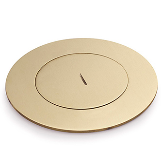 Lew Electric MOI4-P2-C4-BR-TC Customizable, flush mounted, 2-Hour Fire Rated Poke-Through with four inch core, (2) single receptacle & (4) communication openings , Brass Finish, Threaded Coin