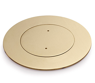 Lew Electric MOI4-P2-C4-BR-TSC Customizable, flush mounted, 2-Hour Fire Rated Poke-Through with four inch core, (2) single receptacle & (4) communication openings , Brass Finish, Threaded Security