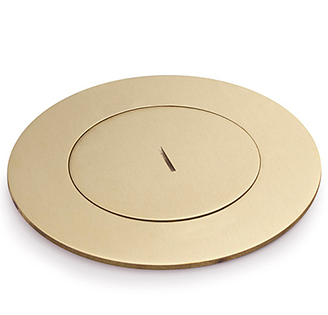 Lew Electric MOI4-P2-C4-DB15-BR-TC Customizable, flush mounted, 2-Hour Fire Rated Poke-Through with four inch core, (2) single receptacle & (4) communication openings & (1) DB-15 opening , Brass Finish, Threaded Coin