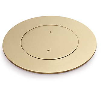 Lew Electric MOI4-PASSTHROUGH-BR-TSC Customizable, flush mounted, 2-Hour Fire Rated Poke-Through with four inch core, 2.5" trade size circular opening, Threaded Security Brass Finish