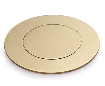 Lew Electric MOI4-SYS-COMM-BR-DC Customizable, flush mounted, 2-Hour Fire Rated Poke-Through with four inch core, Systems furniture communication-power & comm cabling, Drop Cover , Brass Finish