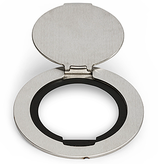 Lew Electric MOI4-SLB-COMM10-SS-AHC Customizable Dual Service Round Concrete Box , Ten communication openings, Articulated Hinged Cover , Stainless Steel Finish