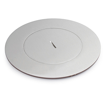 Lew Electric MOI4-SLB-P4-SS-TC Customizable Dual Service Round Concrete Box, round, flush to concrete floor box , (4) single receptacle, Stainless Finish, Threaded Coin