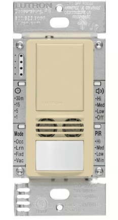 Lutron MS-A102-V-IV Maestro Dual Technology Ultrasonic and Passive Infrared Vacancy Sensor Switch for Single Circuit, Ivory Finish