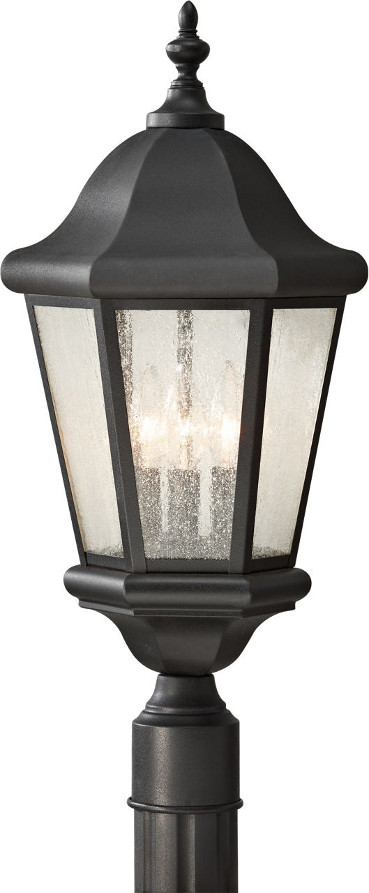 Generation Lighting Martinsville 3 light black outdoor post lantern with clear seeded glass