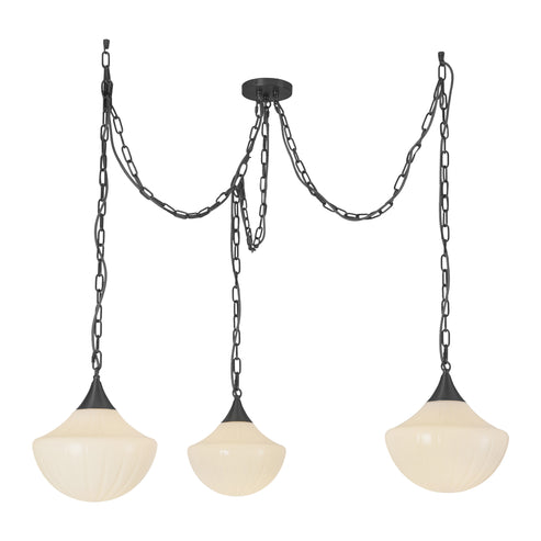 Alora Mood MP651312MBGR Farrah 3 Light 11.88 inch Matte Black and Glossy Ribbed Opal Glass Pendant Ceiling Light