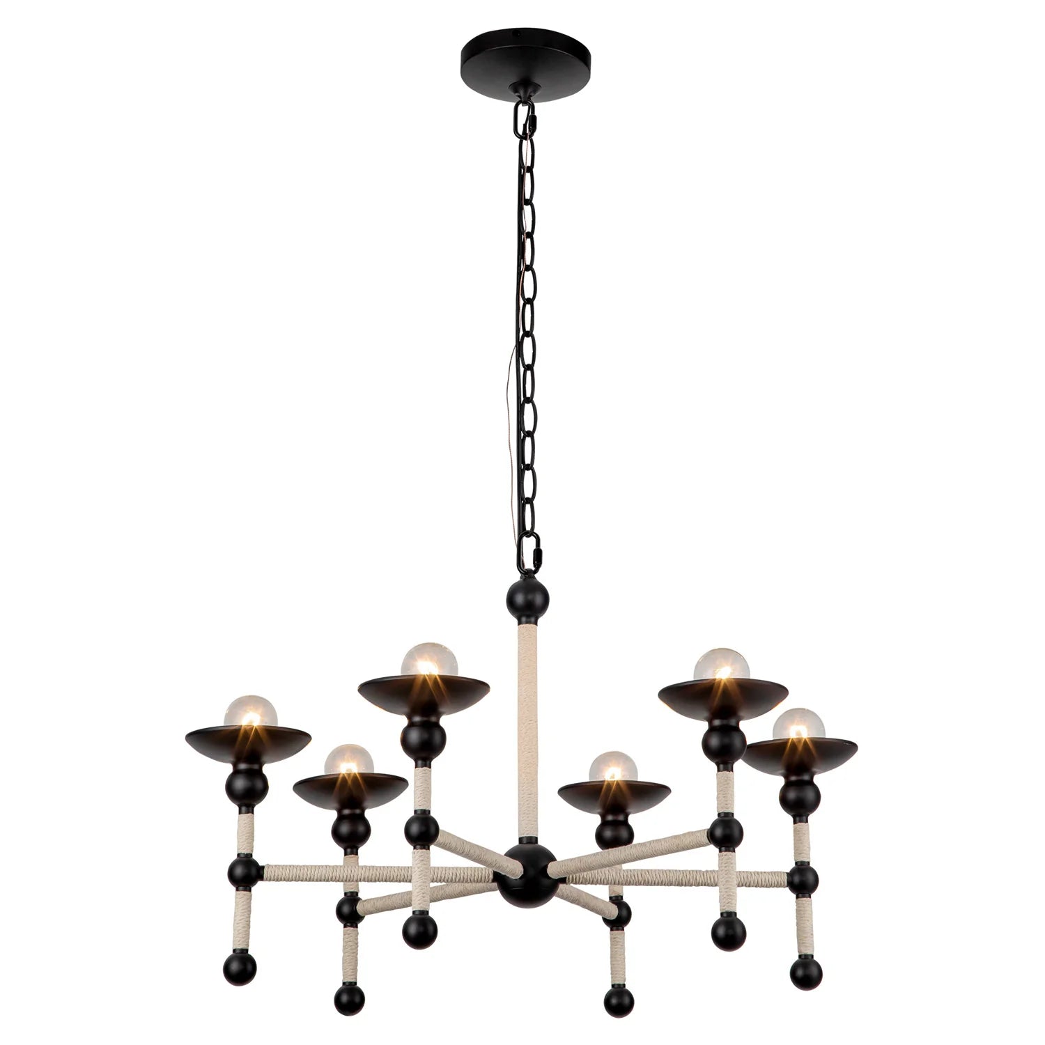 Alora Lighting CH343625MBCN Nadine 6 Light 25 inch Matte Black and Cotton Chandelier Ceiling Light