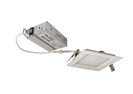 Nora Lighting NEFLINTW-S4MPWLE4 4" FLIN Square Wafer LED Downlight, Color Temperature 2700K-5000K, Voltage 120/277V, Lumens 650 lm, Wattage 10.5W, Matte Powder White Finish