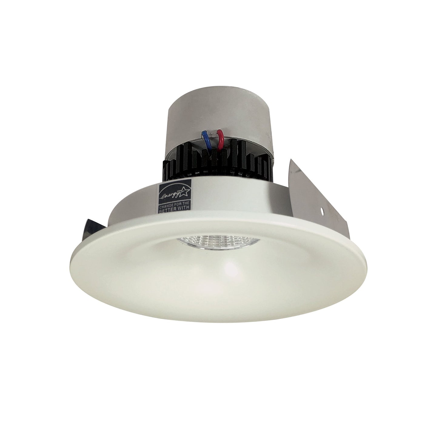 Nora Lighting NPRLV-4RNB30XWW 4" Pearl 120V LED Round Bullnose Retrofit, 1250 Lumens, 12W, 3000K, 90+ CRI, Beam Spread Options, Dimmable, White Finish