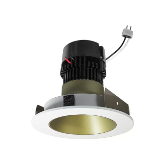 NORA Lighting NPRLV-4RNDCCDXCHMPW 4" Pearl Low Voltage LED Round Retrofit Reflector, Lumens / Wattage 700lm / 11W, Color Temperature Comfort Dim, Champagne Haze Reflector / Matte Powder White Flange