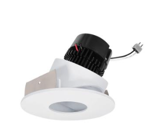 NORA Lighting NPRLV-4RPHACDXWW 4" Pearl Low Voltage LED Round Adjustable Pinhole Retrofit, Lumens 600 lm / Wattage 11W, Color Temperature Comfort Dim, White Pinhole / White Flange