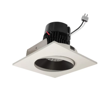 NORA Lighting NPRLV-4SC30XBW 4" Pearl Low Voltage LED Square Adjustable Cone Retrofit, Lumens / Wattage 1200lm / 11W, Color Temperature 3000K, Black Reflector / White Flange