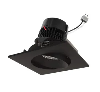 NORA Lighting NPRLV-4SC27XBB 4" Pearl Low Voltage LED Square Adjustable Cone Retrofit, Lumens / Wattage 1200lm / 11W, Color Temperature 2700K, Black Reflector / Black Flange