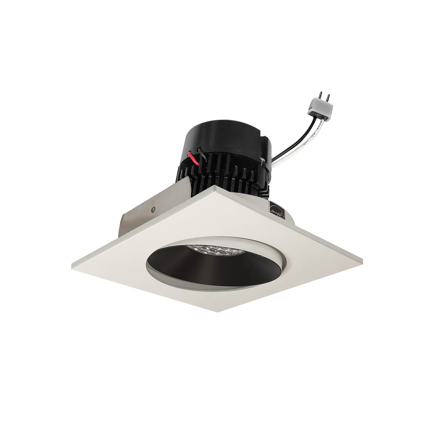 Nora Lighting NPRLV-4SC35XBW 4" Pearl 12V LED Square Adjustable Cone Retrofit, 1200lm, 11W, 3500K, 90+ CRI, Black / White