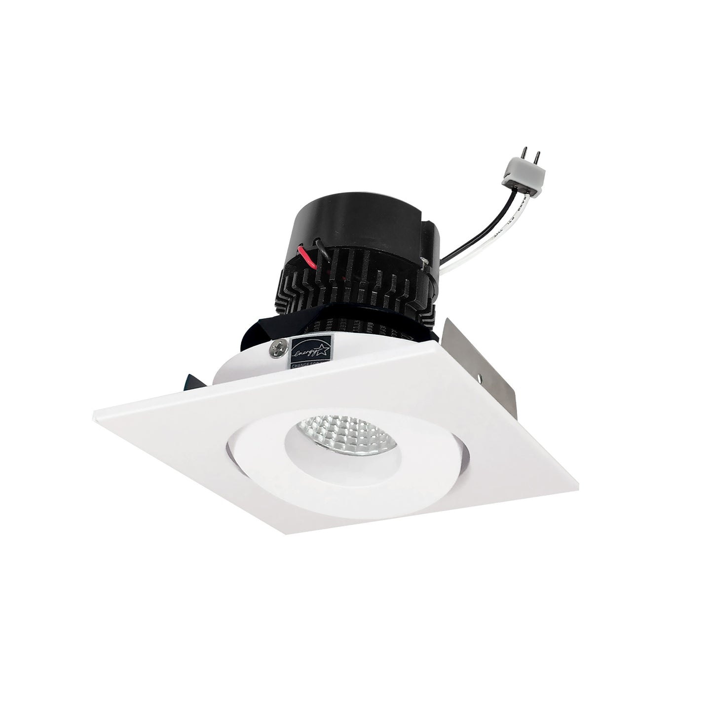 Nora Lighting NPRLV-4SG35XMPW 4" Pearl 12V LED Square Adjustable Gimbal Retrofit, 1050lm, 11W, 3500K, 90+ CRI, Matte Powder White