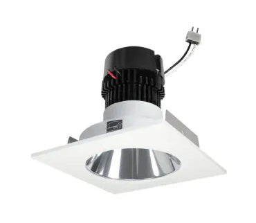 NORA Lighting NPRLV-4SNDC30XCMPW 4" Pearl Low Voltage LED Square Retrofit Reflector with Round Aperture, Lumens 1150 lm / Wattage 11W, Color Temperature 3000K, Specular Clear Reflector / Matte Powder White Flange