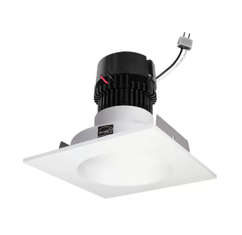 NORA Lighting NPRLV-4SNDC40XMPW 4" Pearl Low Voltage LED Square Retrofit Reflector with Round Aperture, 1150lm / 11W, Color Temperature 4000K, Matte Powder White Reflector / Matte Powder White Flange