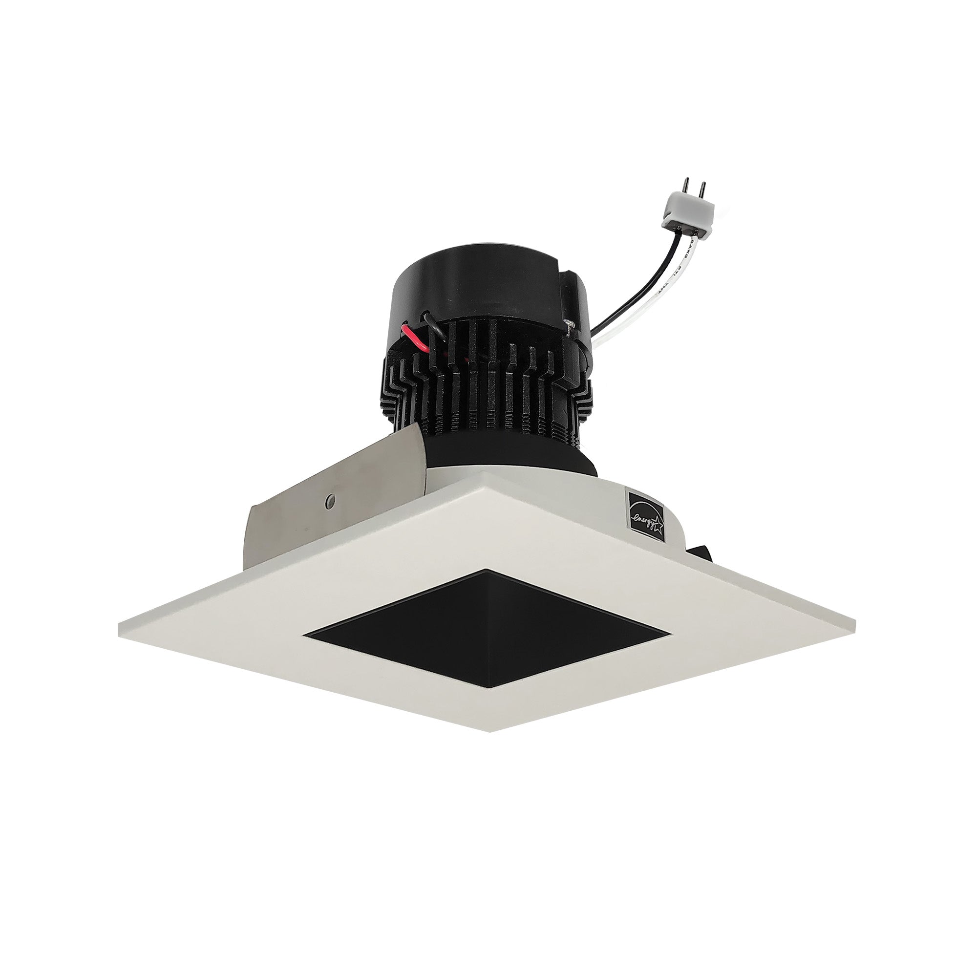 Nora Lighting NPRLV-4SNDSQ40XBW 4" Pearl 12VAC Low Voltage LED Square Retrofit Reflector with Square Aperture, 1100lm, 11W, 4000K, 90+ CRI, Black Reflector White Flange