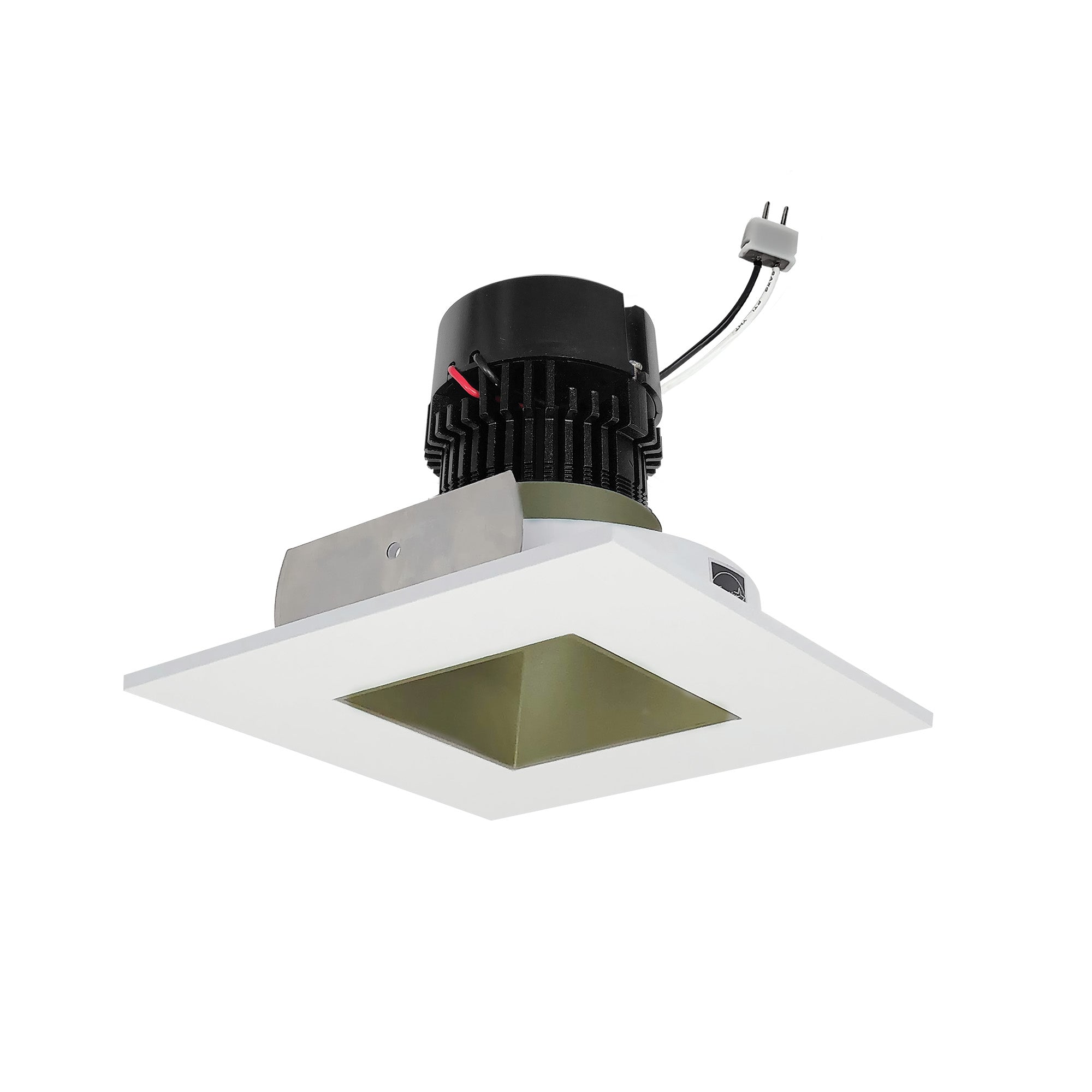 Nora Lighting NPRLV-4SNDSQ35XCHMPW 4" Pearl 12VAC Low Voltage LED Square Retrofit Reflector with Square Aperture, 11 Watt, 1100 Lumens, 3500K, 90+ CRI, Champagne Haze Reflector Matte Powder White Flange