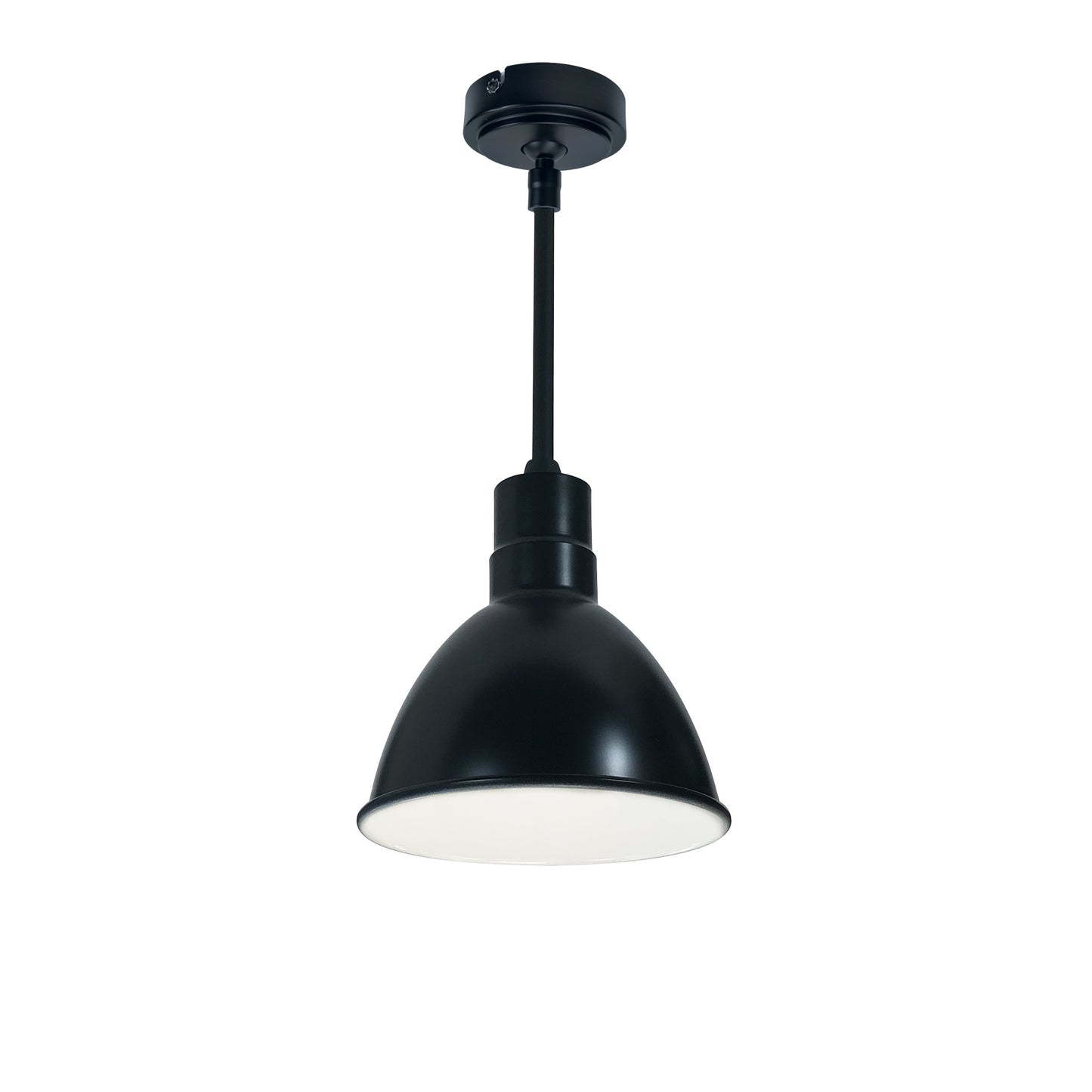 Nora Lighting NRLM-8ST1035BWLE4/60 8" RLM 60" Stem Mounted LED Shade - 15 Watt - 3500K Color Temp. - 1200 Lumens - 0-10V/Triac/ELV - Black Outer / White Inner